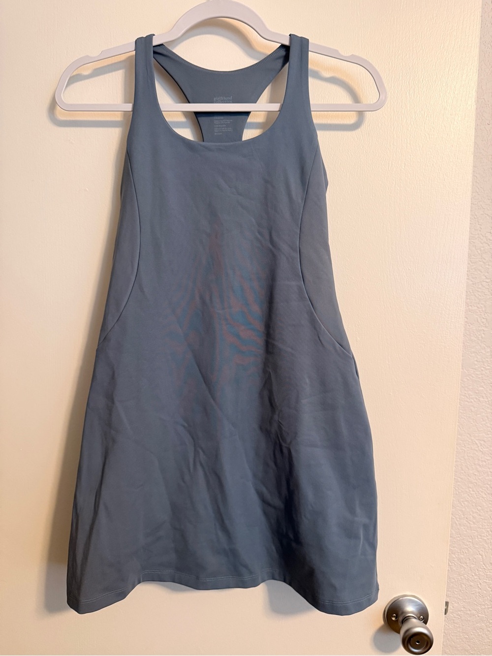 girlfriend collective dusty blue racerback mini dress
